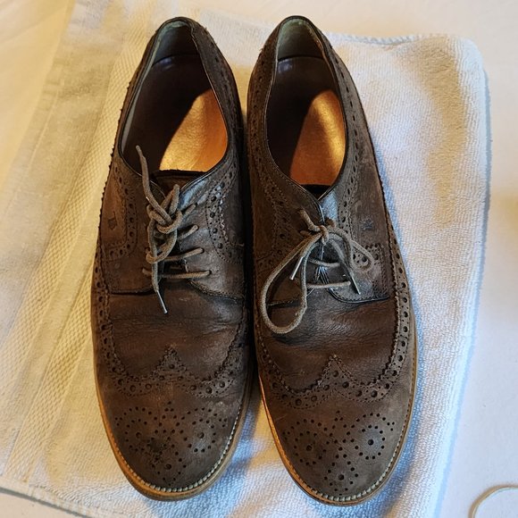 Tod\'s, Men\'s Oxford Brogue Suede Leather Dress Shoes, Brown Color, Size 10